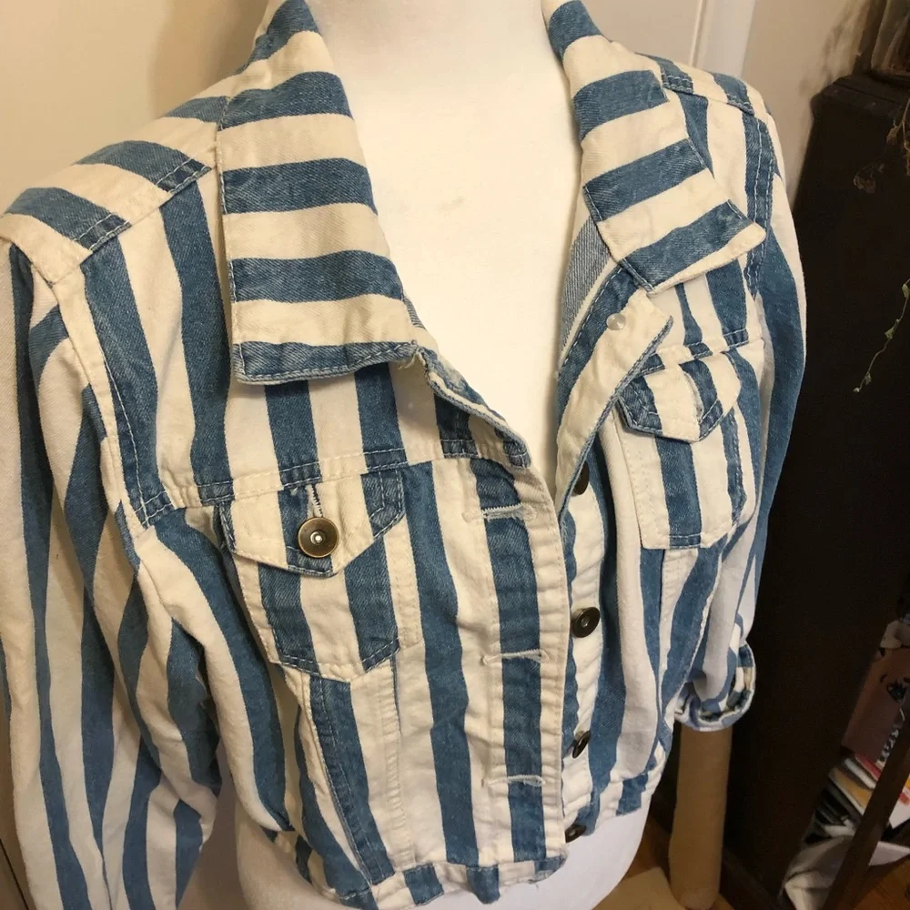 Y2K 90s striped jean jacket - Picture 2 of 8